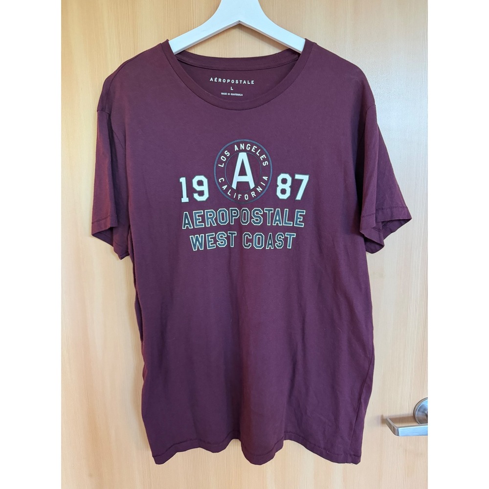 Aeropostale West Coast Graphic Tee Maroon Burgundy Los Angeles 1987 Shirt Large